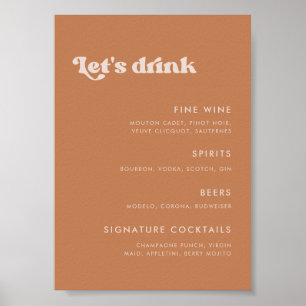 Poster Na moda retro Açúcar castanho Menu Bar de casament