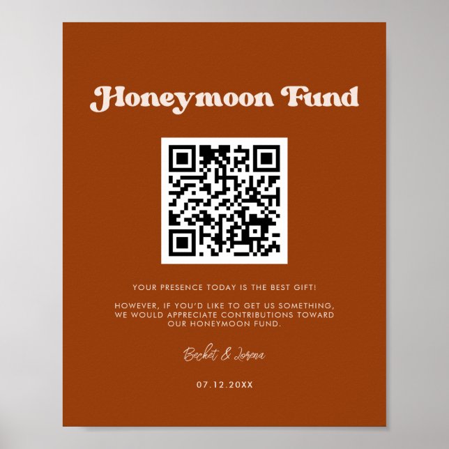 Poster Na moda retro Burnt Orange Honeymoon fund código Q (Frente)