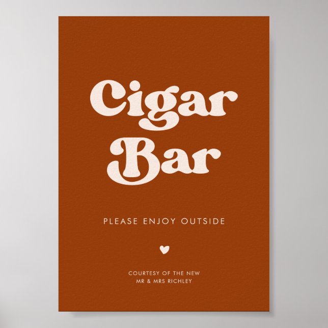 Poster Na moda retro Burnt Orange Wedding Charm Sinal Bar (Frente)