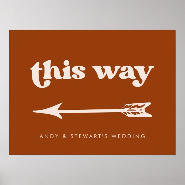 Poster Na moda retro Burnt Orange Wedding Direction (Frente)