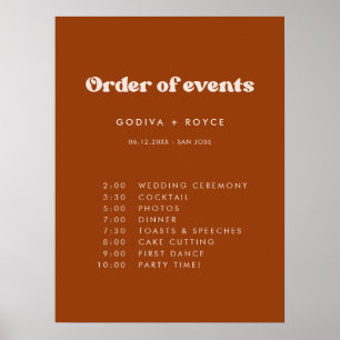 Poster Na moda retro Burnt Orange Wedding Order