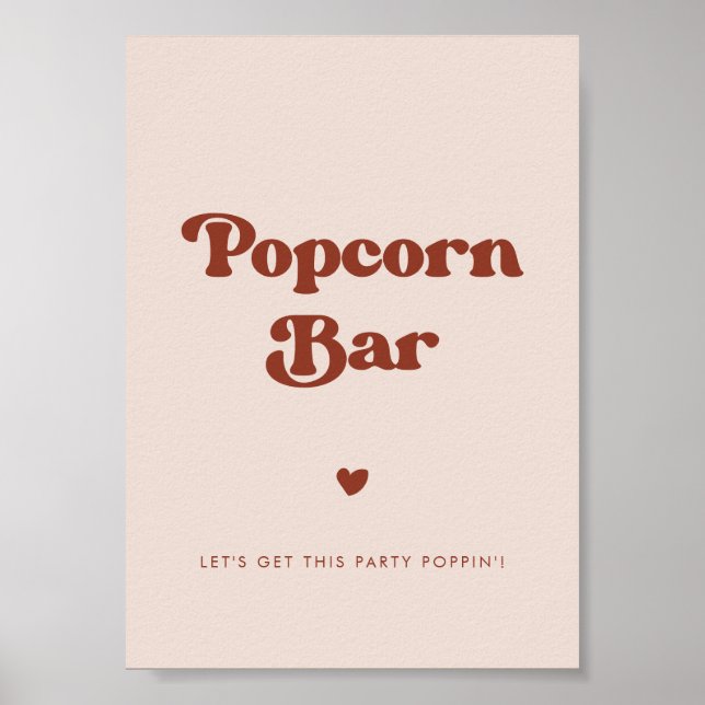 Poster Na moda retro Peach Pink Weding bar com pipoca (Frente)