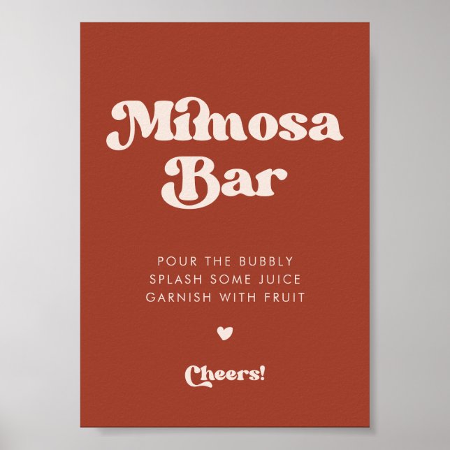 Poster Na moda retro Terracotta Wedding Mimosa sinal bar (Frente)