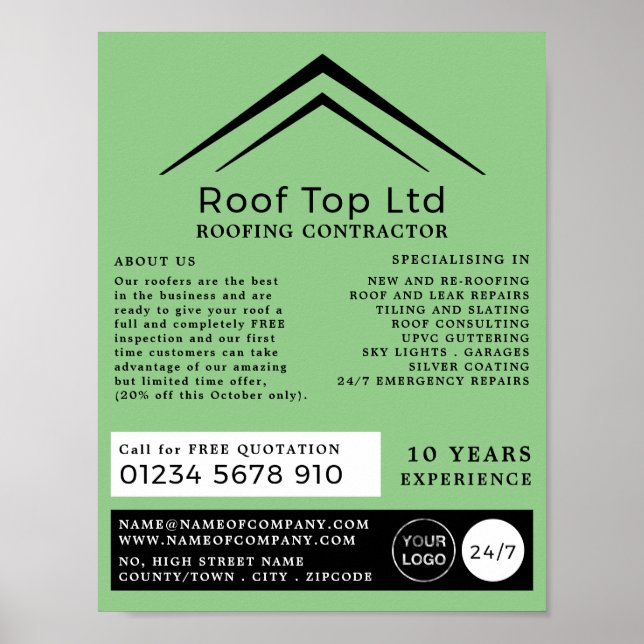 Poster Na moda Roof, Roofer, Anúncio do Contratante de Te (Frente)