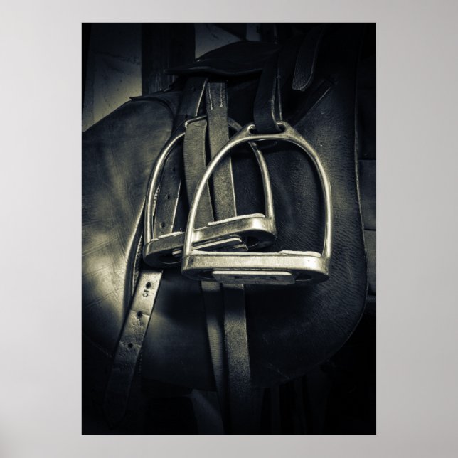 Poster Na moda Silver Stirrups em Inglês Riding Saddle (Frente)