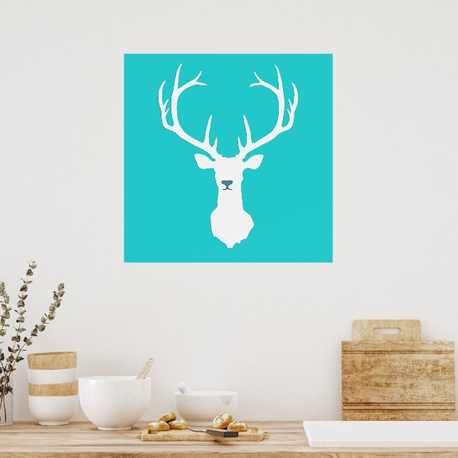 Poster Na moda Turquoise White Tail Deer Head Silhoule (Cozinha)