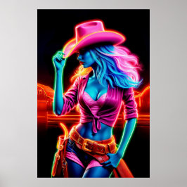 Poster Na moda vibrante cowgirl com iluminação retroativa