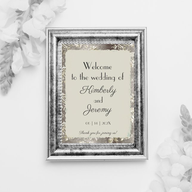 Poster Na moda Vintage Pewter Wedding Welcome (Criador carregado)