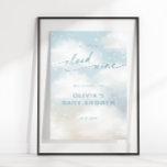 Poster Na Nuvem 9 Dreamnuds Chá de fraldas Blue Welcome<br><div class="desc">As nuvens sonhadoras de aquarelas "We Are On Cloud Nine",  chá de fraldas azul,  sinal de poster de boas-vindas.</div>