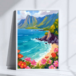 Poster Na Pali Coast Kauai Hawaii Coastline Painting