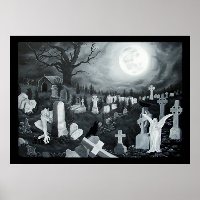 Poster Nachts auf dem Friedhof Engel mit Teufel (Frente)