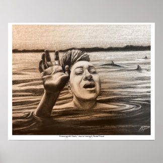 Poster Nadar com Tubarões, desenho de Rachel Dolezal