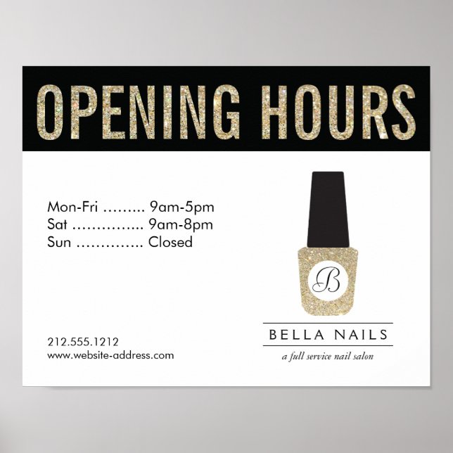 Pôster Nail Salon Monogramas em Glitter Nail Dourado Polo (Frente)