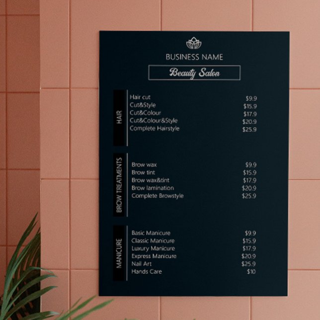 Poster Nail Tech Estheticista Price List Black White Cinz (Nail Tech Esthetician Price List Black White Gray Poster)