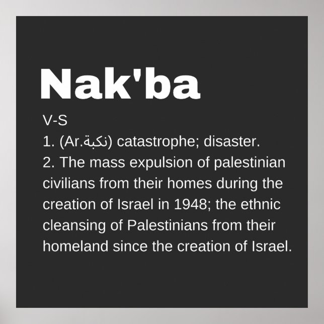 Poster Nakba Significa design Nakba Texto Definição (Frente)