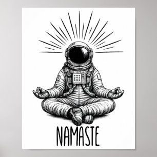 Poster Namaste Astronauta Espaço de Yoga Meditação Pose d