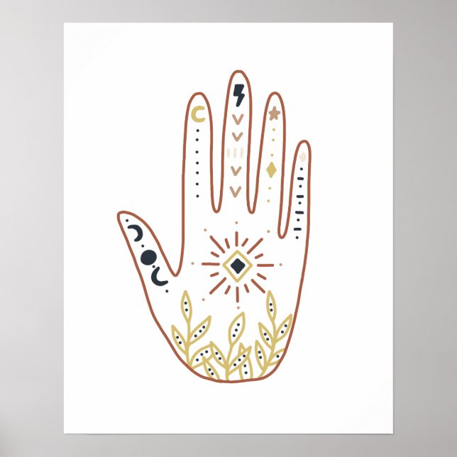 Poster Namaste boho místico símbolos de mão florais (Frente)