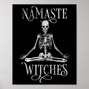 Poster Namaste de Esqueleto de Halloween Feminino Distorc