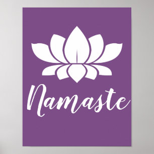 Poster Namaste Lotus Branco e Yoga Roxo