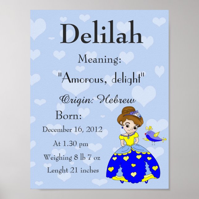 Pôster Name meaning keepsake nursery  Delilah (Frente)