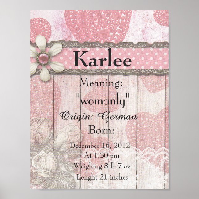 Poster Name meaning keepsake nursery Karlee (Frente)