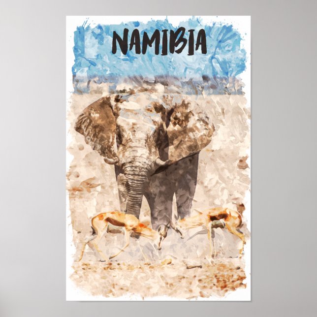 Poster Namíbia Safari de Vida Selvagem Africana (Frente)