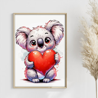 Poster Namorados Coração Koala Cute Koala Personalizável