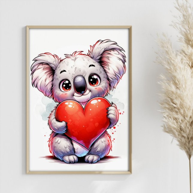 Poster Namorados Coração Koala Cute Koala Personalizável (Criador carregado)