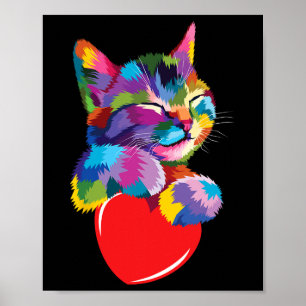 Poster Namorados de Abraço de Gato Giro Arco-Íris Gatinho