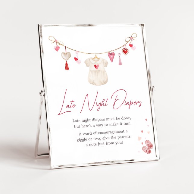 Poster Namorados Swetheart Fraldas Noturnas Tardes (A Little Sweetheart Valentine Baby Shower Late Night Diapers Sign)