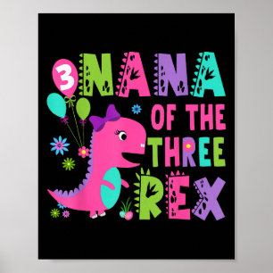 Poster Nana Do aniversário de 3 anos Rex Dinossaur T-rex