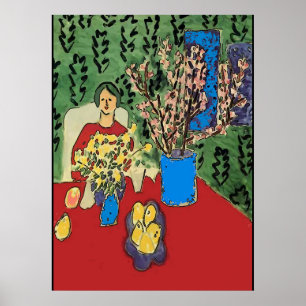 Poster Nancy na Mesa com Flores, Estilo Matisse