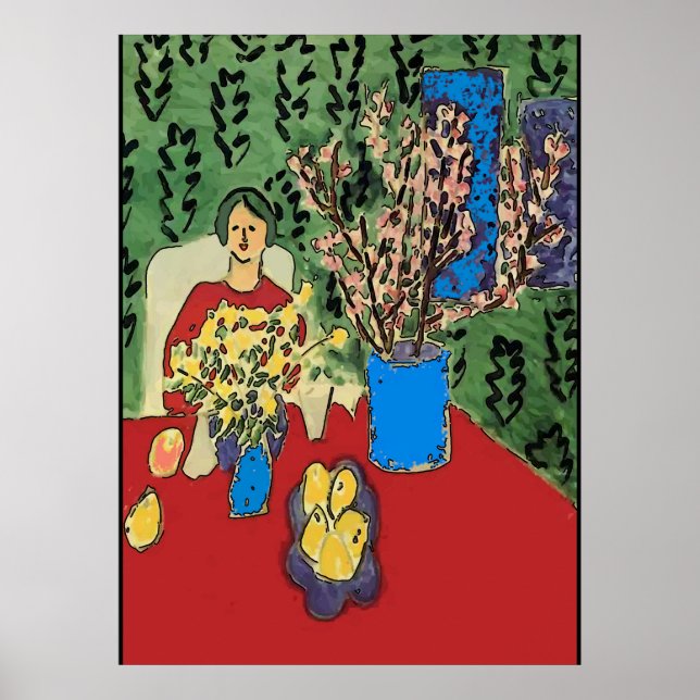 Poster Nancy na Mesa com Flores, Estilo Matisse (Frente)