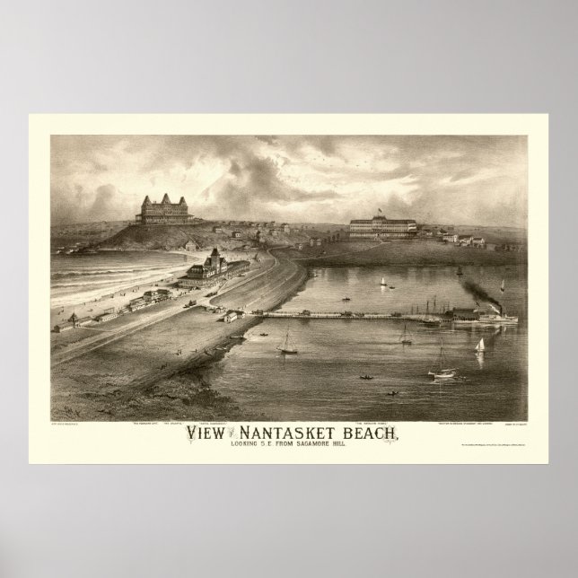 Poster Nantasket Beach, MÃE Panorâmica Map - 1879 (Frente)