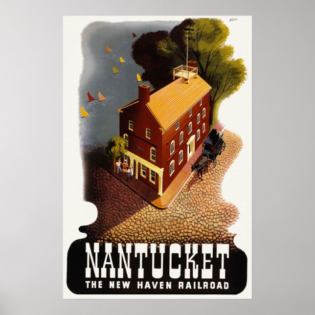 Pôster Nantucket Vintage Travel (Frente)