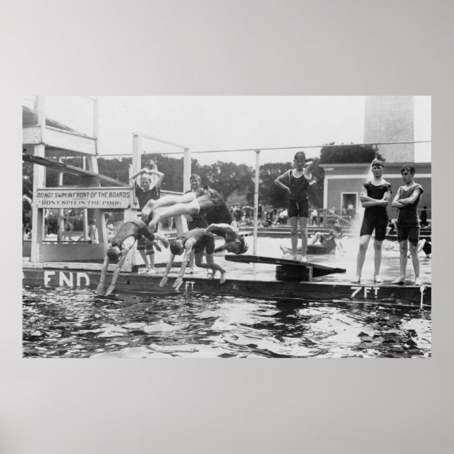 Pôster Não cuspam em Piscinas Nadando 1920 (Frente)