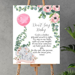 Poster Não diga bebê Elefante - Balão Rosa Eucalyptus