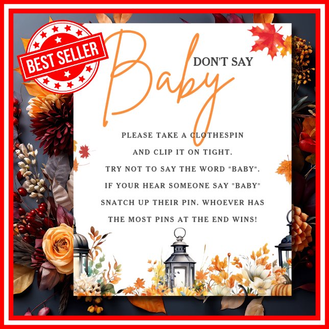Poster NÃO DIGA BEBÊ Jogo para Chá de Bebê Little Pumpkin (DON'T SAY BABY A Little Pumpkin is on the Way Fall Autumn Baby Shower Game)