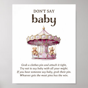 Poster Não diga Bebê Ursinho de Pelúcia Menina Chá de Beb