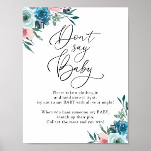 Poster Não diga bebezinho rosa e sinal de jogo azul