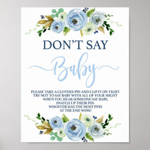 Poster Não diga sinal floral azul de bebê
