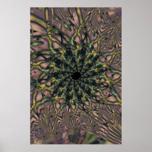 Pôster Não Enviando Arte Fractal Rosa e Amarela