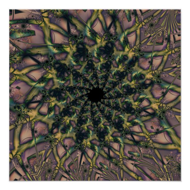 Pôster Não Enviando | Arte Fractal Rosa e Amarela (Frente)