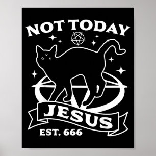 Poster Não Jesus - Gato Preto Satânico Diabo Halloween Gó