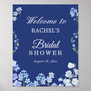 Poster Não Me Esqueças Floral Azul Real Chá de Noiva