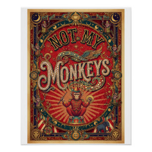 Pôster Não Meus Macacos! Domador, Vermelho e Dourado