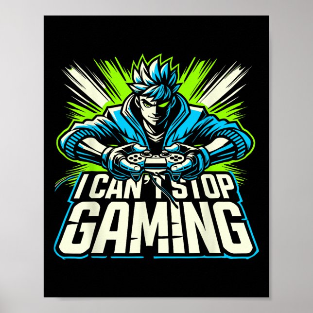 Poster Não Posso Parar de Jogar Gráfico de Amine de Video (Frente)