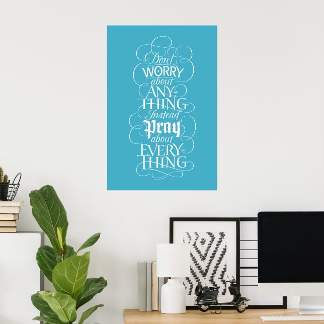 Poster NÃO SE PREOCUPE com nada - Caligrafia Cristã (Escritório em casa)