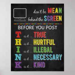 Poster Não seja malvado atrás da tela Anti-Cyber Bully