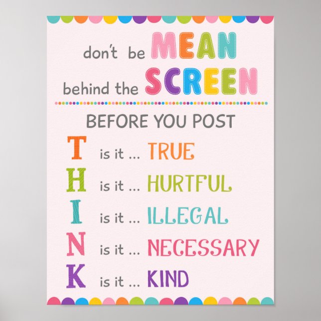 Poster Não seja malvado atrás da tela Anti-Cyber Bully (Frente)